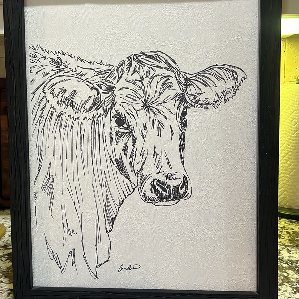 Cow Sketch Signed Art Work. Gorgeous Girl With Beautiful Soulful Eyes. - Picture 3 of 3